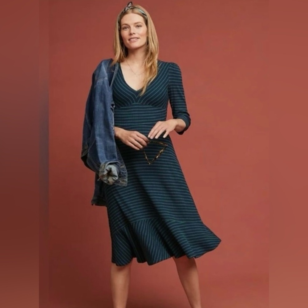 Maeve Flores Ribbed Striped Blue and Green dress size Large